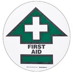 Наполная самоклеющаяся табличка с надписью "FIRST AID", материал В-534, цвет черный и зеленый на белом, диаметр 431,8 мм