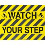 Наполная самоклеющаяся табличка с надписью "Watch Your Step", материал В-534, цвет черный на желтом, размер 355,6 мм