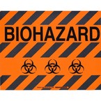 Наполная самоклеющаяся табличка с надписью "Biohazard", материал В-534, черный на оранжевом, размер 355,6 × 457,2 мм
