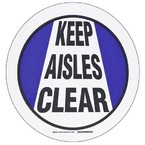 Наполная самоклеющаяся табличка с надписью "Keep Aisles Clear", материал В-534, цвет черный и синий на белом, диаметр 431,8 мм