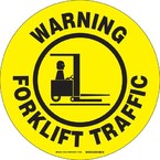 Наполная самоклеющаяся табличка с надписью "Warning Forklift Traffic", материал В-534, цвет черный на желтом, диаметр 431,8 мм
