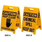 Штендер напольный двухсторонний Brady, желтый, «chemical spill… / hazardous area», 300x500 мм, 1 шт