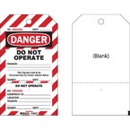 Бирка двустороняя с перфорацией Brady легенда: do not operate,материал в-851,цвет отверстие 1 мм, красный на белом,черный, 177.8x101.6 мм