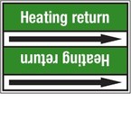 Стрелка для маркировки трубопровода, легенда "Heating Water", материал B-7529, белый на зеленом, 100 мм × 33 м, высота букв 13 мм, 220 шт.