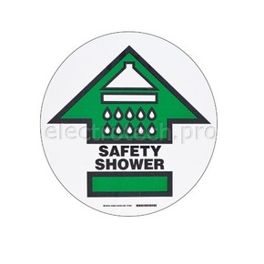 Табличка напольная safety shower Brady наполная самоклеющаяся с надписью,материал в-534,цвет и мм, зеленый на белом,черный, 431.8