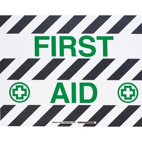 Табличка напольная first aid Brady наполная самоклеющаяся с надписью,материал в-534,цвет и размер 355,6 мм, зеленый на белом,черный