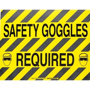 Табличка напольная safety goggles required Brady наполная самоклеющаяся с надписью,материал в-534,цвет размер 355,6 мм, черный на желтом