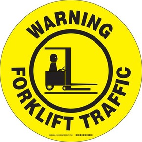 Табличка напольная warning forklift traffic Brady наполная самоклеющаяся с надписью,материал в-534,цвет мм, черный на желтом, 431.8