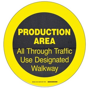 Табличка напольная production area Brady наполная самоклеющаяся с надписью,материал в-534,цвет мм, черный на желтом, 431.8