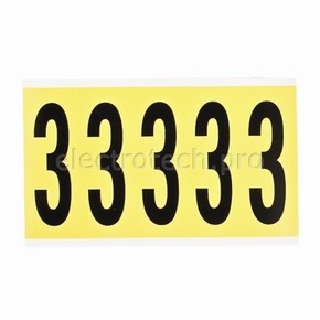 Цифра 3 Brady 3,25 карт, черный на желтом, 5 шт, 44x127 мм, Нейлон, b-499