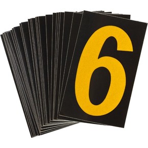 Цифра 6 светоотражающая Brady, желтый на черном, 42x72 мм, b-946, Винил, 25 шт.