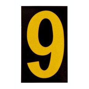 Цифра 9 светоотражающая Brady, желтый на черном, 42x72 мм, b-946, Винил, 25 шт.