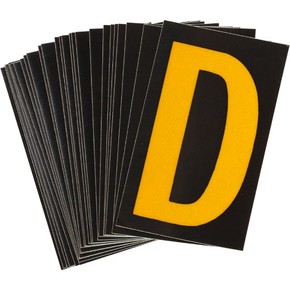 Буква D светоотражающая Brady, желтый на черном, 42x72 мм, b-946, Винил, 25 шт.