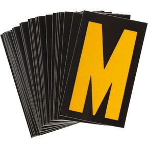 Буква M светоотражающая Brady, желтый на черном, 42x72 мм, b-946, Винил, 25 шт.