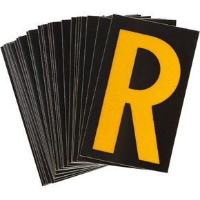 Буква R светоотражающая Brady, желтый на черном, 42x72 мм, b-946, Винил, 25 шт.