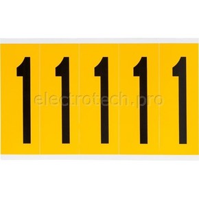 Цифра 1 Brady цифра 1, черный на желтом, 5 шт, 44x127 мм, 25 шт.