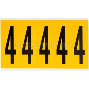 Цифра 4 Brady, черный на желтом, 5 шт, 44x127 мм, 25 шт.