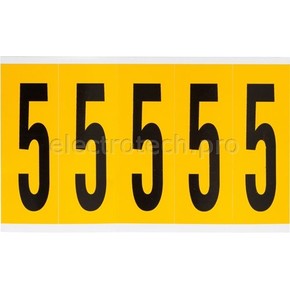 Цифра 5 Brady, черный на желтом, 5 шт, 44x127 мм, 25 шт.