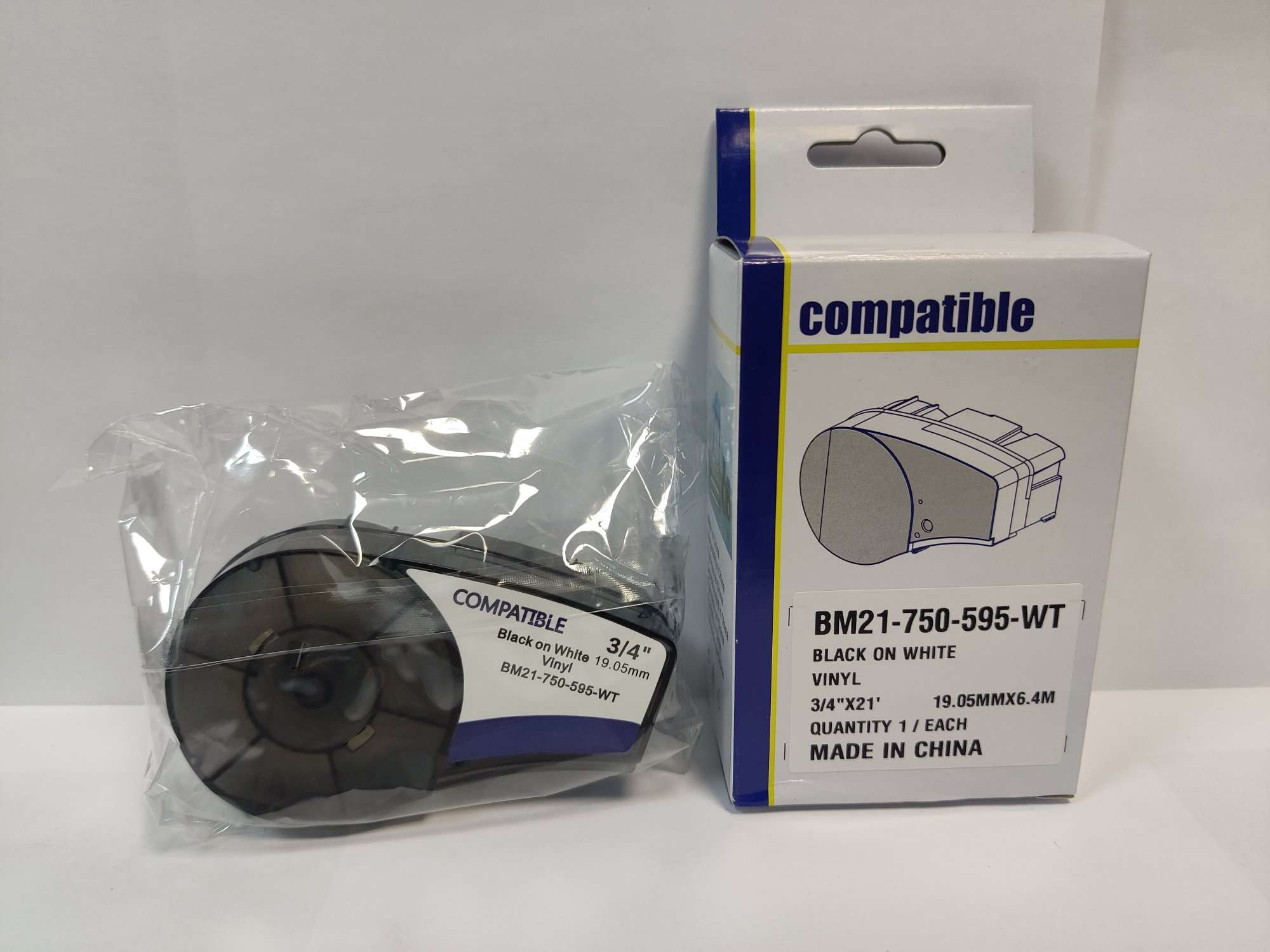 BM21-750-595-WT - лента виниловая для BMP21-Plus 19.05мм/6.4м, черная ...